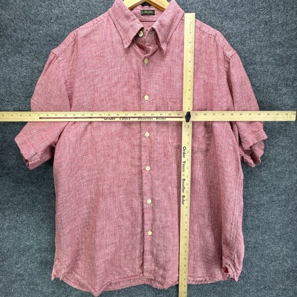 Orvis Signature Collection Linen Shirt Mens XL Button Down Micro Houndstooth Red - Picture 9 of 12